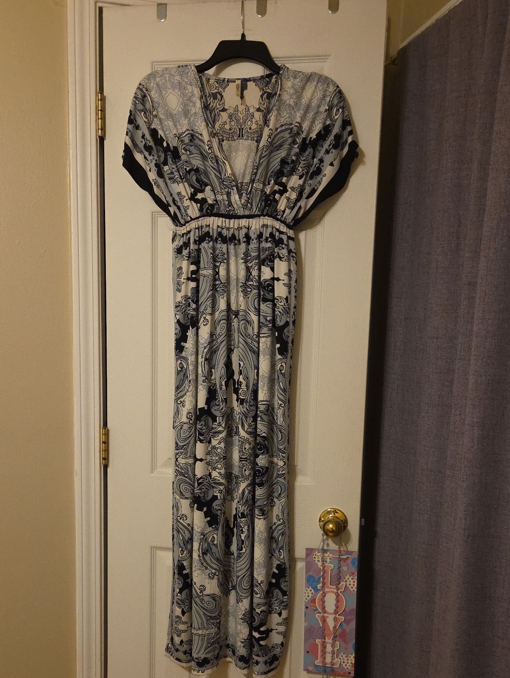 India Boutique Navy and White Printed Maxi Dress